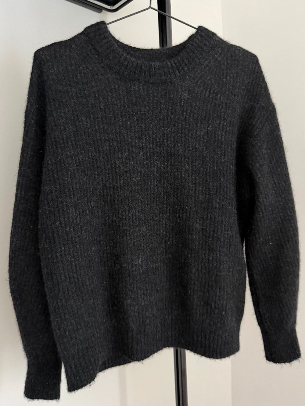 Everlane Cocoon Crew Alpaca Sweater, Heather Charcoal, Size XS